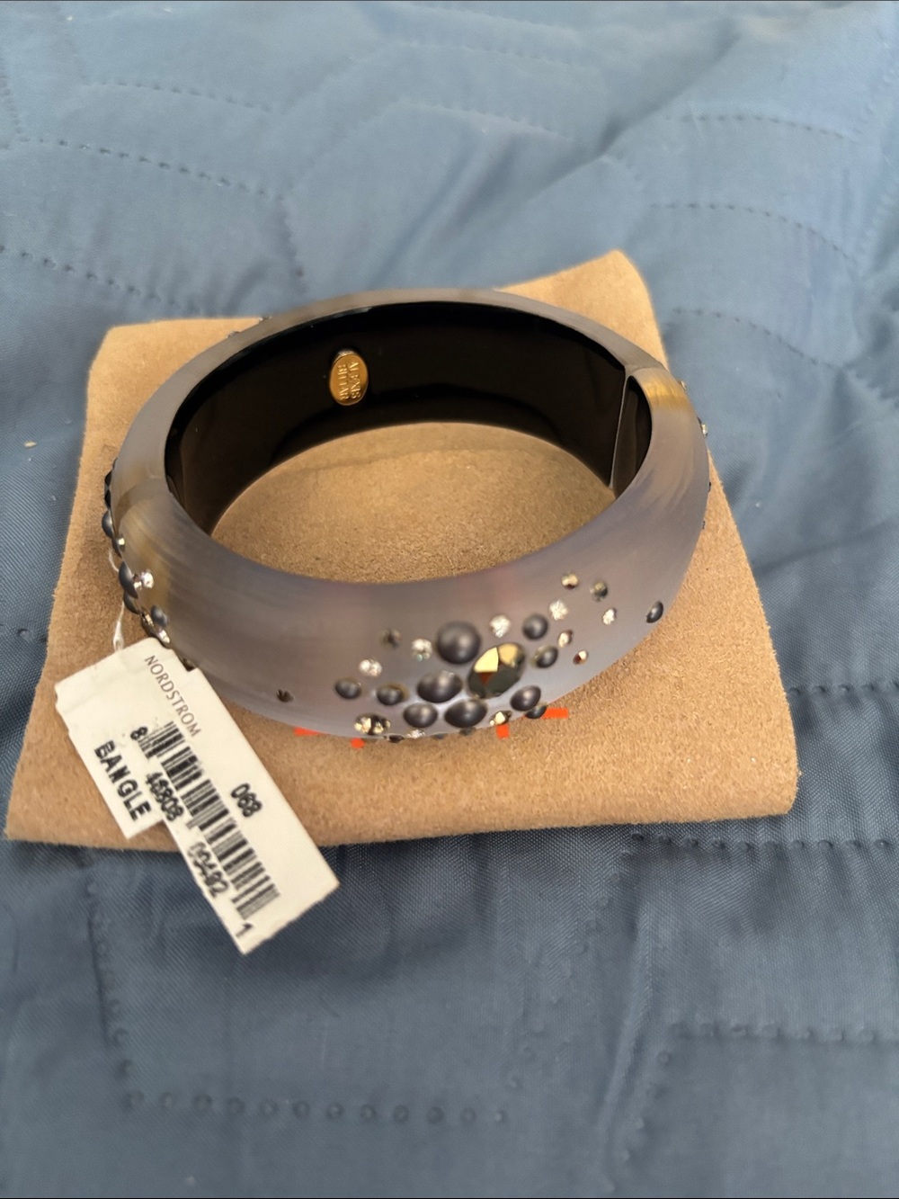 NEW with Tags Alexis Bittar Grey Lucite and Crystal Hinged Bangle. - Picture 8 of 16